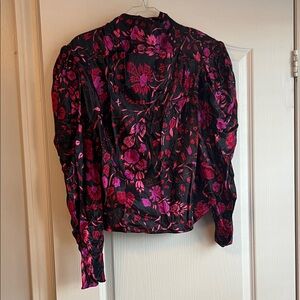 Chic Black and Pink Floral Women's Blouse and matching pants